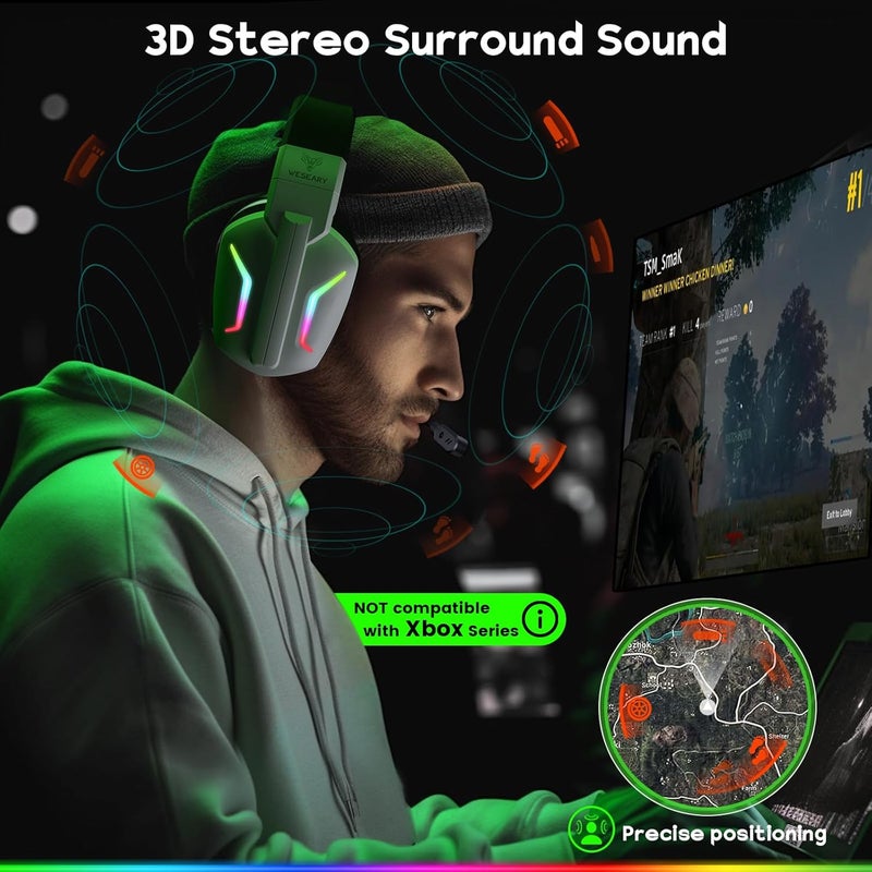 WESEARY Wireless Gaming Headset for PC, PS5, PS4, Switch, Mac, 2.4GHz Wireless Gaming Headphones with ENC Noise Canceling Microphone, Bluetooth 5.4, Cool Lighting, 50H Battery, 50mm Drivers - Image 3